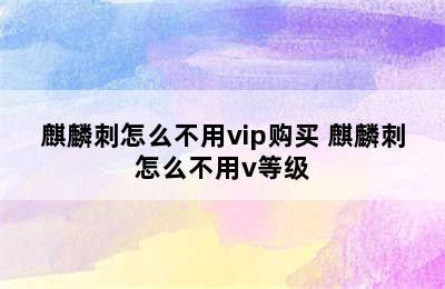 麒麟刺怎么不用vip购买 麒麟刺怎么不用v等级